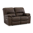  Manufacturer Color_Dark Brown -- Signature Design by Ashley Leesworth Power Reclining Leather Match Loveseat IMAGE 1