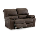  Manufacturer Color_Dark Brown -- Signature Design by Ashley Leesworth Power Reclining Leather Match Loveseat IMAGE 2