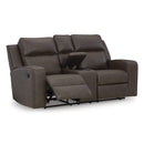  Manufacturer Color_Umber -- Signature Design by Ashley Lavenhorne Reclining Leather Look Loveseat with Console IMAGE 2
