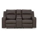  Manufacturer Color_Umber -- Signature Design by Ashley Lavenhorne Reclining Leather Look Loveseat with Console IMAGE 3