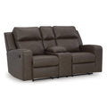  Manufacturer Color_Umber -- Signature Design by Ashley Lavenhorne Reclining Leather Look Loveseat with Console IMAGE 1