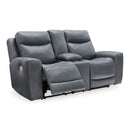  Manufacturer Color_Steel --  Signature Design by Ashley Mindanao Power Reclining Leather Match Loveseat with Console IMAGE 2