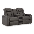  Manufacturer Color_Shadow -- Signature Design by Ashley Fyne Dyme Power Reclining Leather Look Loveseat with Console IMAGE 1