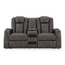  Manufacturer Color_Shadow -- Signature Design by Ashley Fyne Dyme Power Reclining Leather Look Loveseat with Console IMAGE 3