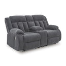  Manufacturer Color_Steel -- Signature Design by Ashley Observation Power Reclining Fabric Loveseat with Console IMAGE 1