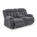  Manufacturer Color_Steel -- Signature Design by Ashley Observation Power Reclining Fabric Loveseat with Console IMAGE 2