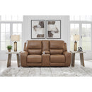  Manufacturer Color_Caramel -- Signature Design by Ashley DeepWakes Power Reclining Leather Match Loveseat with Console IMAGE 5