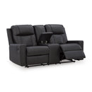  Manufacturer Color_Carbon -- Benchcraft Mackmenville Reclining Leather Look Loveseat with Console IMAGE 2
